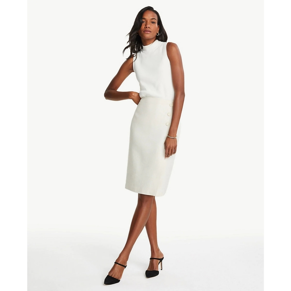 Textured Button Front Pencil Skirt
